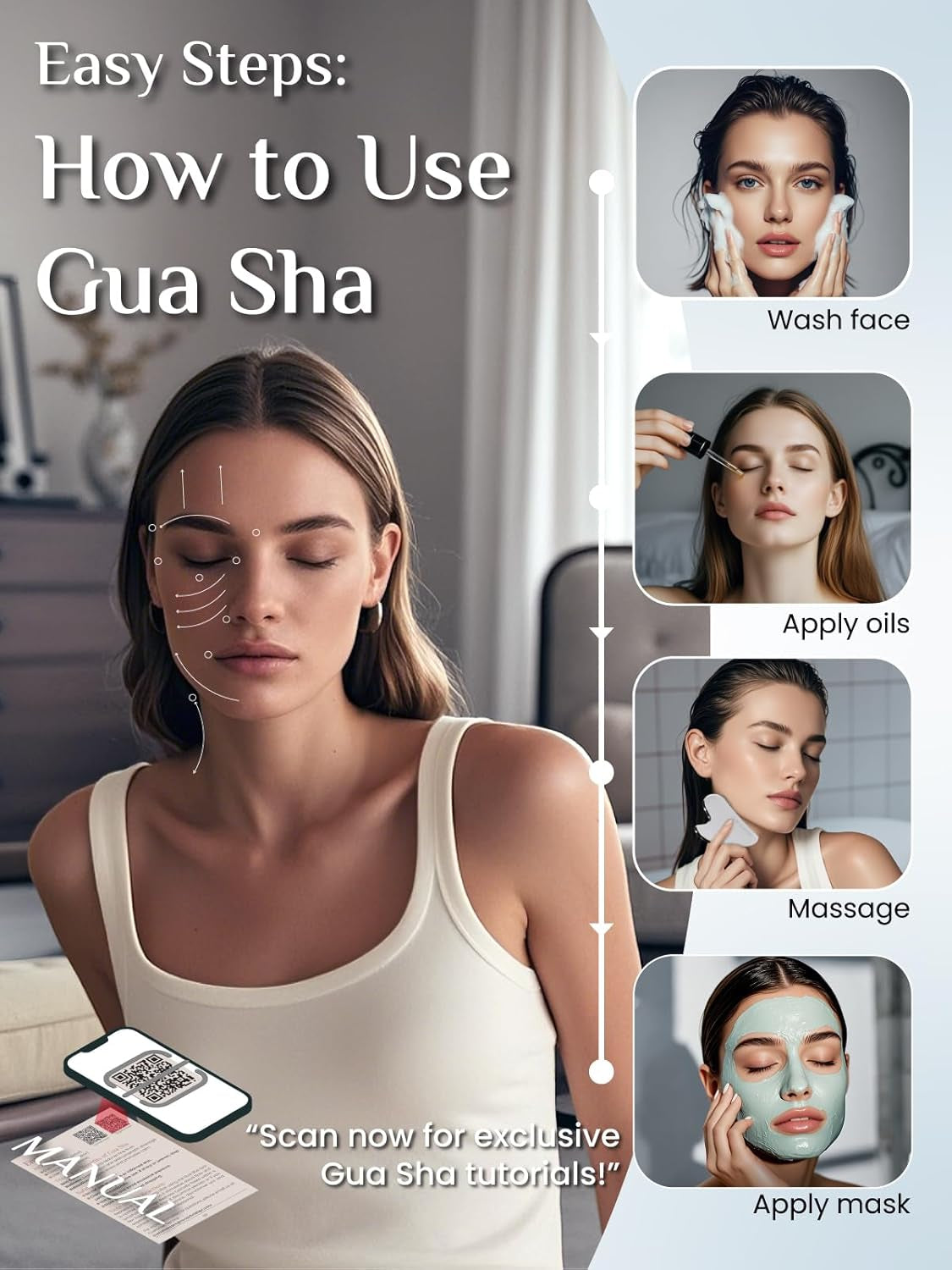 Stainless Steel Gua Sha, Metal Gua Sha for Jawline Sculpting and Puffiness Reducing, Facial Massage Tool, Skin Care Gift (Silver)