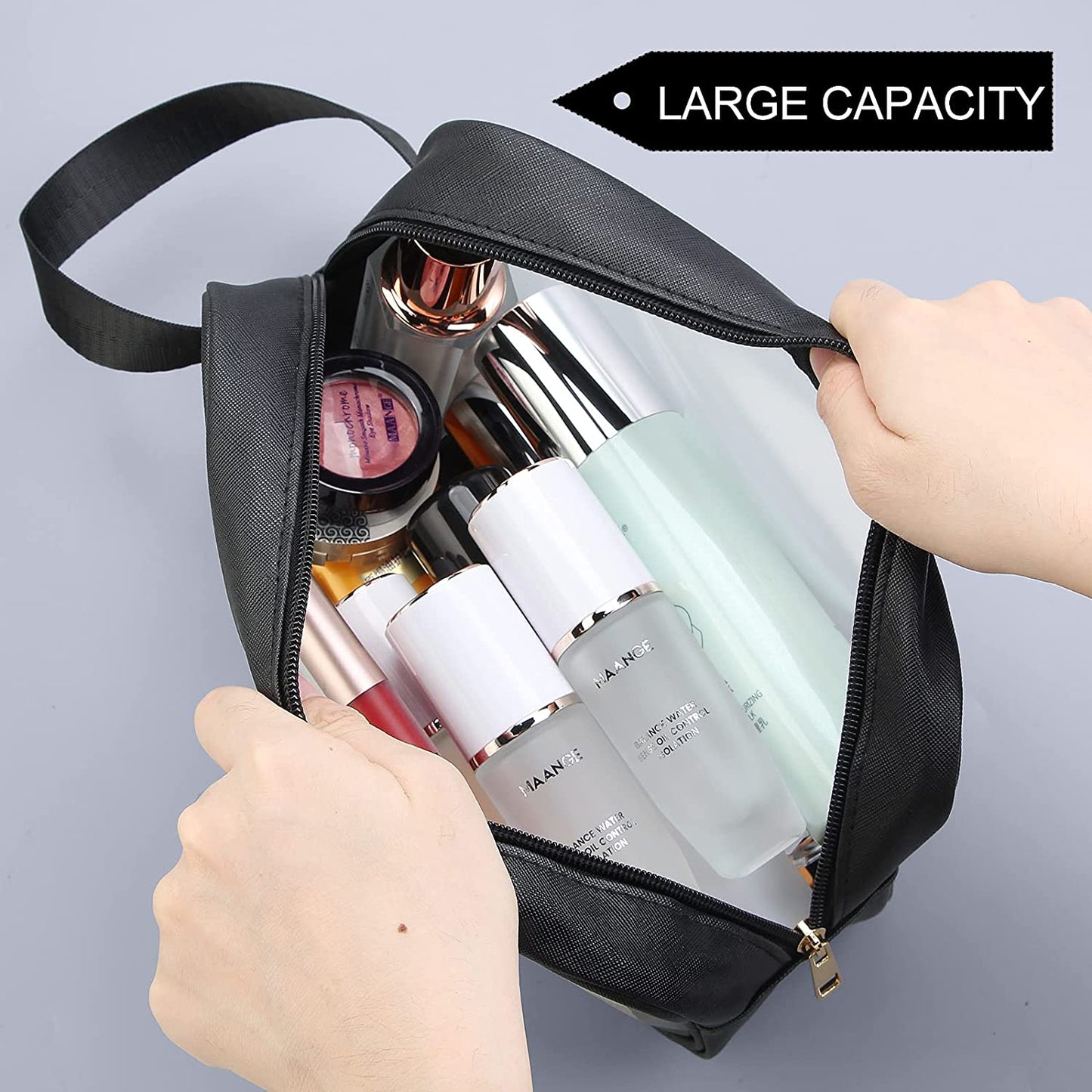 Toiletry Bag 3 PCS Clear Travel Toiletries Bag Wash Bag Translucent PVC Waterproof Makeup Bag with Zipper Toiletry Bags for Women Men(Black)