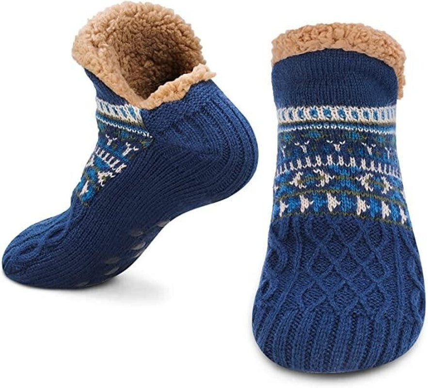 Slipper Fluffy Socks Warm Non Slip Knitted Diabetic Sock Blue Grey Men Women UK