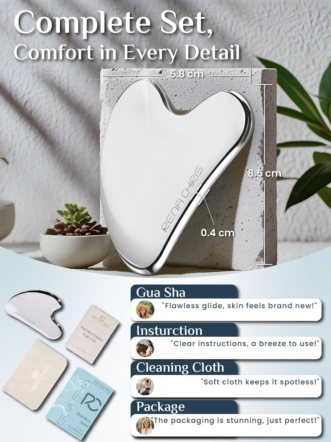 Stainless Steel Gua Sha, Metal Gua Sha for Jawline Sculpting and Puffiness Reducing, Facial Massage Tool, Skin Care Gift (Silver)