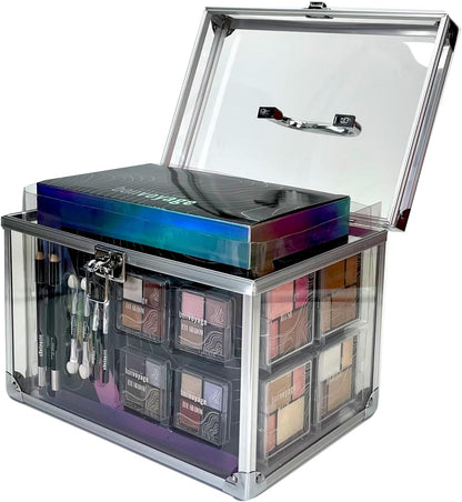, 53-Piece Makeup Kit with Lipstick, Eyeshadows, Blush, Manicure and Pedicure Set and More, Portable and Lightweight Transparent Case, Colour Delights