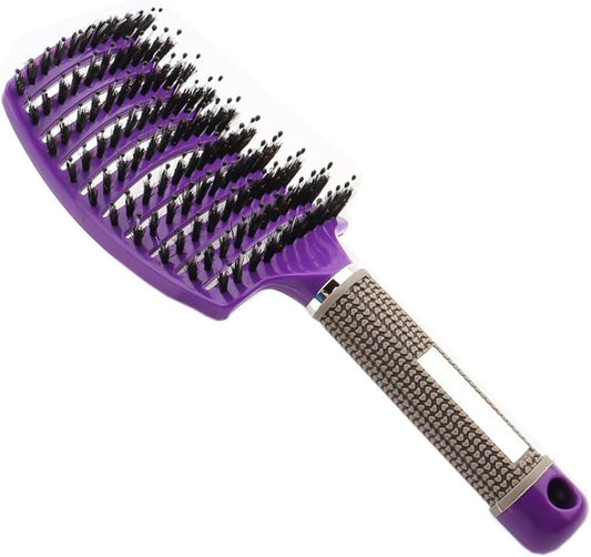 Boar Bristle Hair Brush Set – Curved and Vented Detangling Hair Brush (Purple)