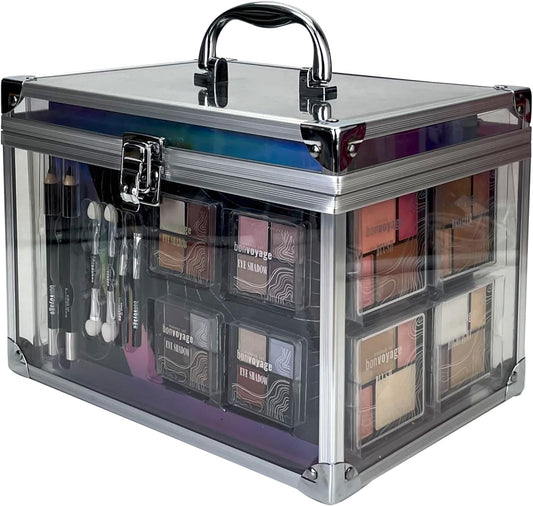, 53-Piece Makeup Kit with Lipstick, Eyeshadows, Blush, Manicure and Pedicure Set and More, Portable and Lightweight Transparent Case, Colour Delights
