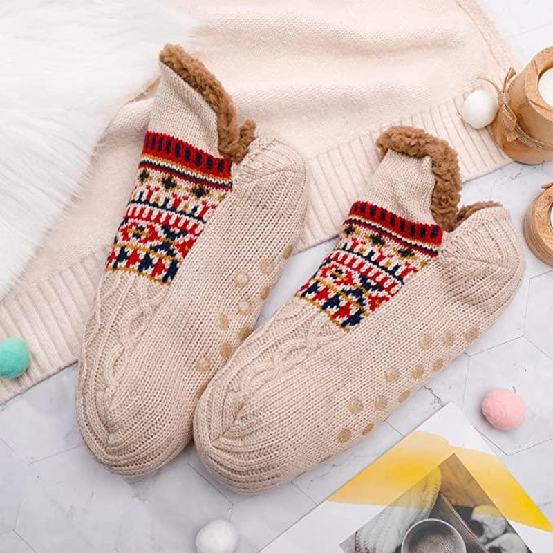 Slipper Fluffy Socks Warm Non Slip Knitted Diabetic Sock Blue Grey Men Women UK