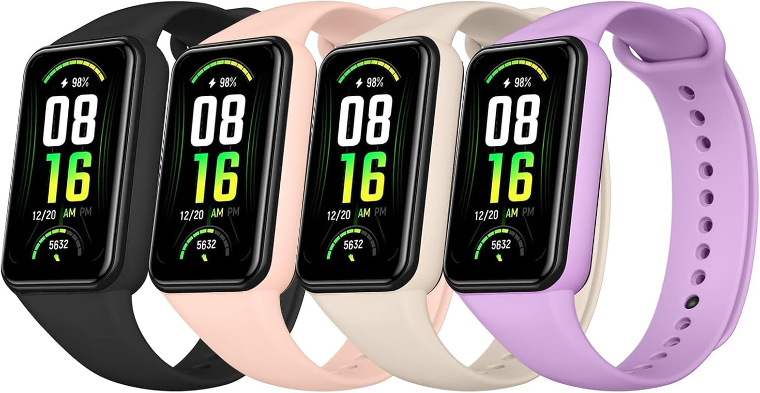 Bands for Amazfit Band 7 Straps, 4-Pack Soft Silicone Sport Replacement Bracelet Strap for Amazfit Band 7 Fitness & Health Tracker Women Men