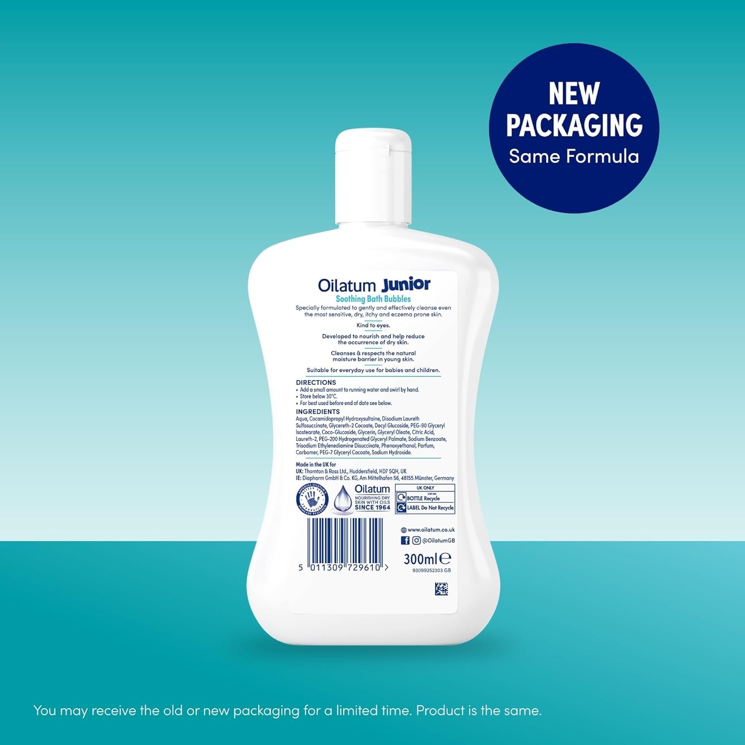 Junior Soothing Bath Bubbles, for Dry, Sensitive & Eczema-Prone Skin, Gentle Cleanser Soothes & Moisturise Delicate Skin, Everyday Use for Babies & Children, Fragrance Free, 1 X 300Ml