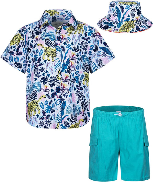 Boys Hawaiian Shirt and Short Set Summer Outfit Kids 2 Piece Festival Clothes Button down Shirts Clothes Set for Kids
