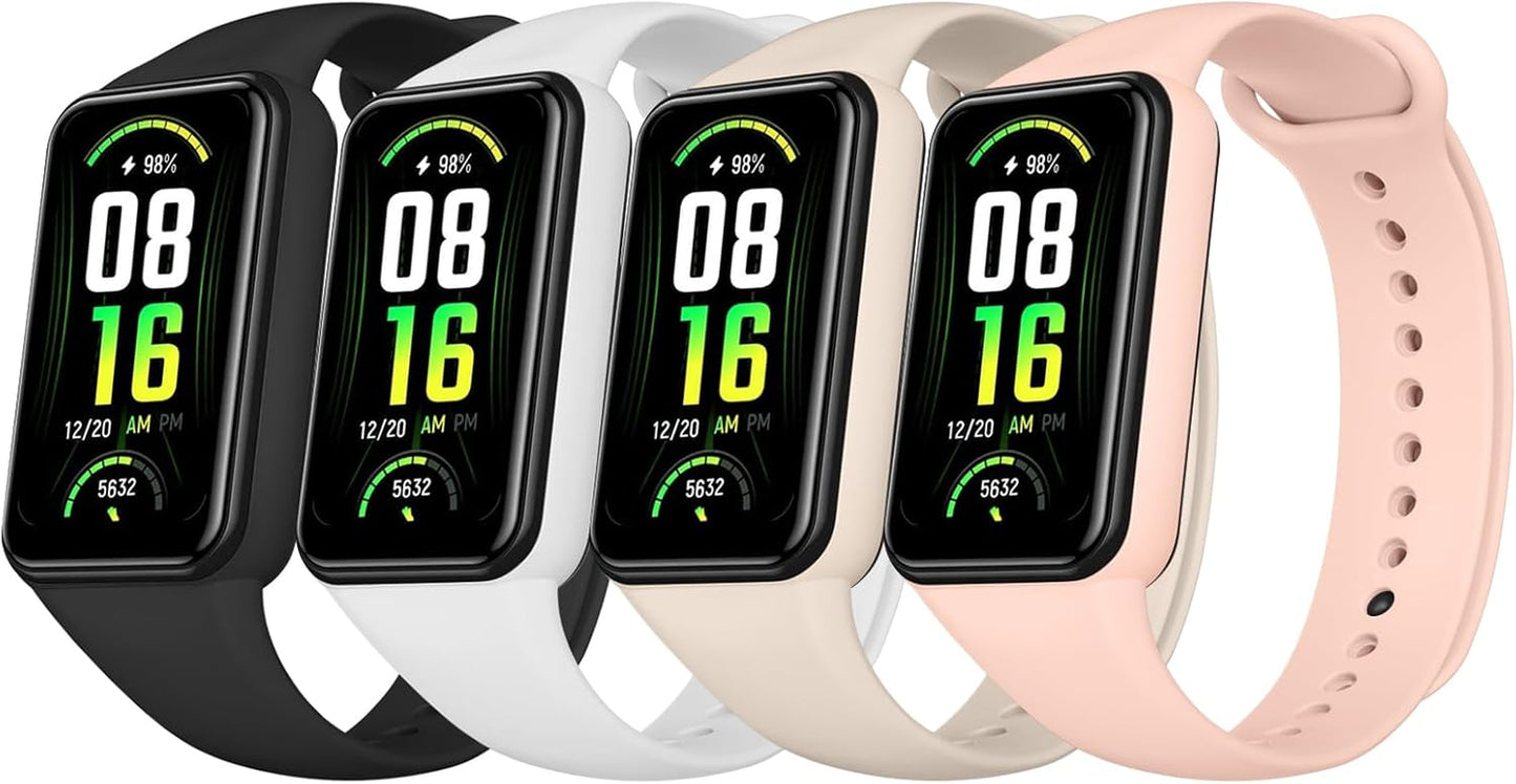 Bands for Amazfit Band 7 Straps, 4-Pack Soft Silicone Sport Replacement Bracelet Strap for Amazfit Band 7 Fitness & Health Tracker Women Men