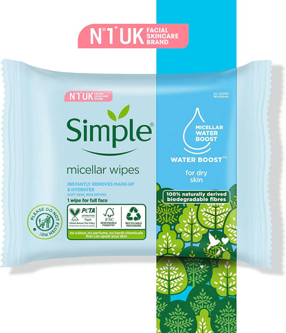 Kind to Skin Hypoallergenic Micellar Biodegradable Cleansing Wipes for Sensitive Skin 20 Wipes (Pack of 3)