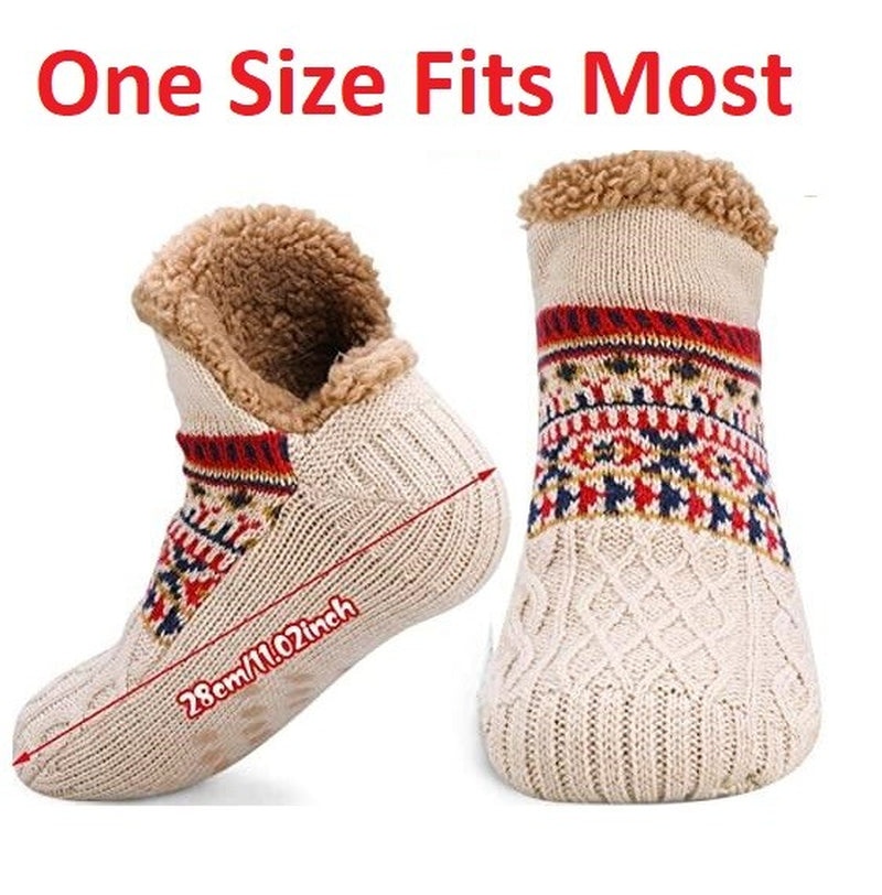 Slipper Fluffy Socks Warm Non Slip Knitted Diabetic Sock Blue Grey Men Women UK