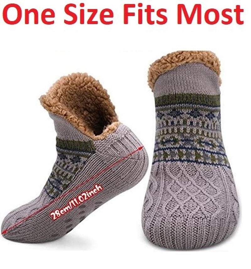Slipper Fluffy Socks Warm Non Slip Knitted Diabetic Sock Blue Grey Men Women UK