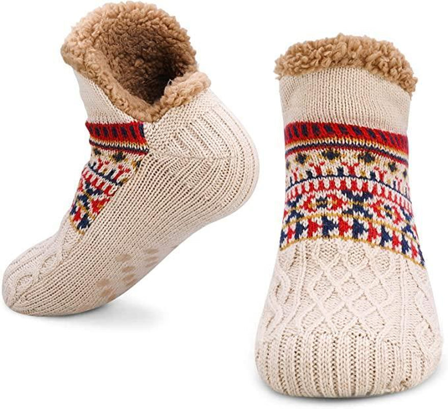 Slipper Fluffy Socks Warm Non Slip Knitted Diabetic Sock Blue Grey Men Women UK