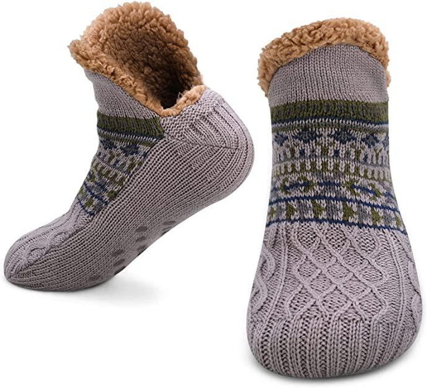 Slipper Fluffy Socks Warm Non Slip Knitted Diabetic Sock Blue Grey Men Women UK