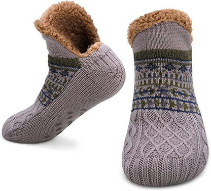 Slipper Fluffy Socks Warm Non Slip Knitted Diabetic Sock Blue Grey Men Women UK