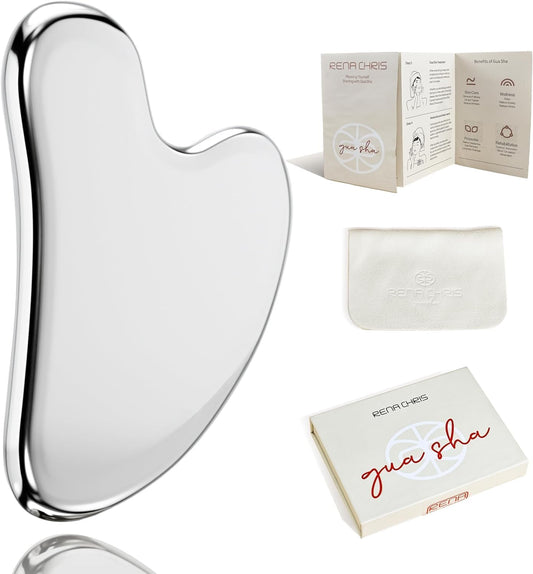 Stainless Steel Gua Sha, Metal Gua Sha for Jawline Sculpting and Puffiness Reducing, Facial Massage Tool, Skin Care Gift (Silver)