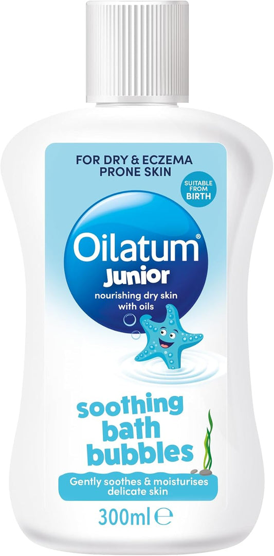Junior Soothing Bath Bubbles, for Dry, Sensitive & Eczema-Prone Skin, Gentle Cleanser Soothes & Moisturise Delicate Skin, Everyday Use for Babies & Children, Fragrance Free, 1 X 300Ml