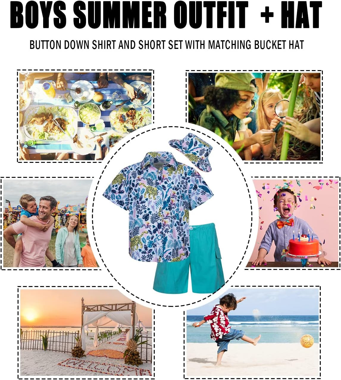 Boys Hawaiian Shirt and Short Set Summer Outfit Kids 2 Piece Festival Clothes Button down Shirts Clothes Set for Kids
