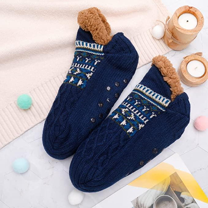 Slipper Fluffy Socks Warm Non Slip Knitted Diabetic Sock Blue Grey Men Women UK