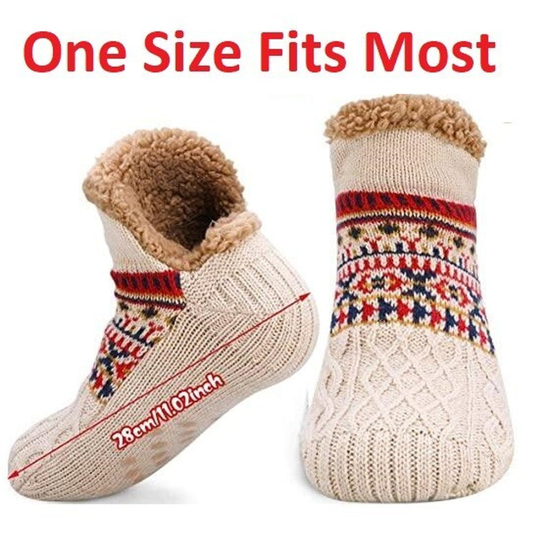 Slipper Fluffy Socks Warm Non Slip Knitted Diabetic Sock Blue Grey Men Women UK