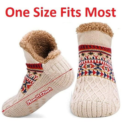 Slipper Fluffy Socks Warm Non Slip Knitted Diabetic Sock Blue Grey Men Women UK