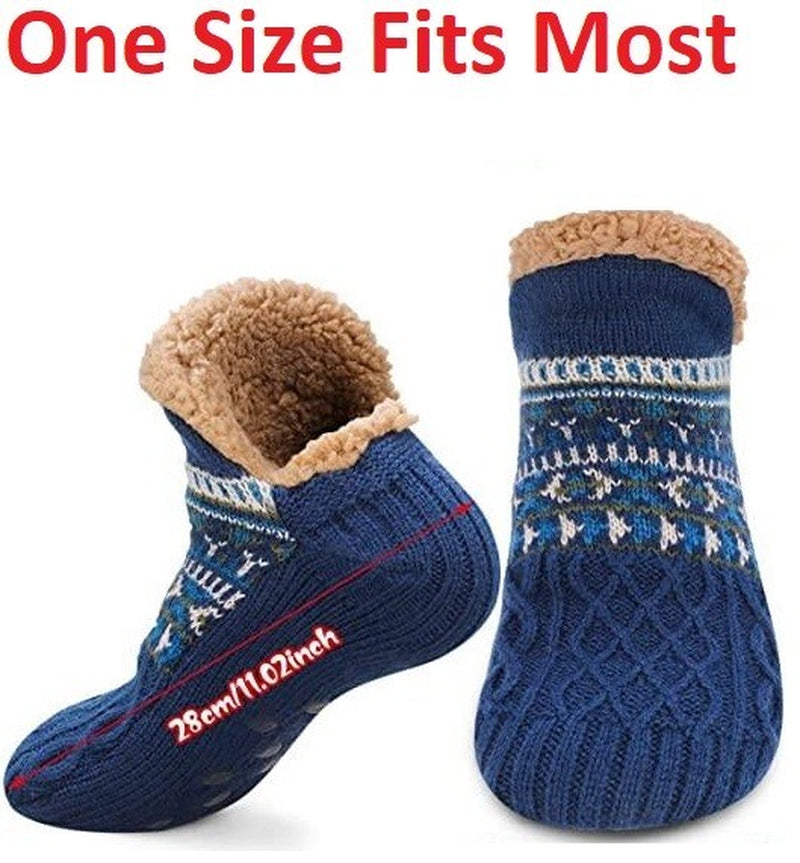 Slipper Fluffy Socks Warm Non Slip Knitted Diabetic Sock Blue Grey Men Women UK